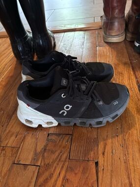 On Running Black and White Cloudflow Women's Athletic Shoes